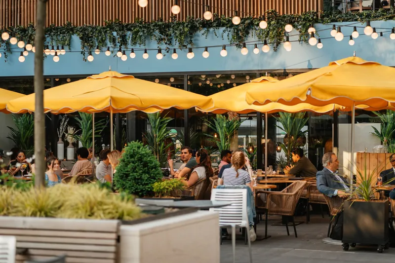Avenida patio event space set for a private party